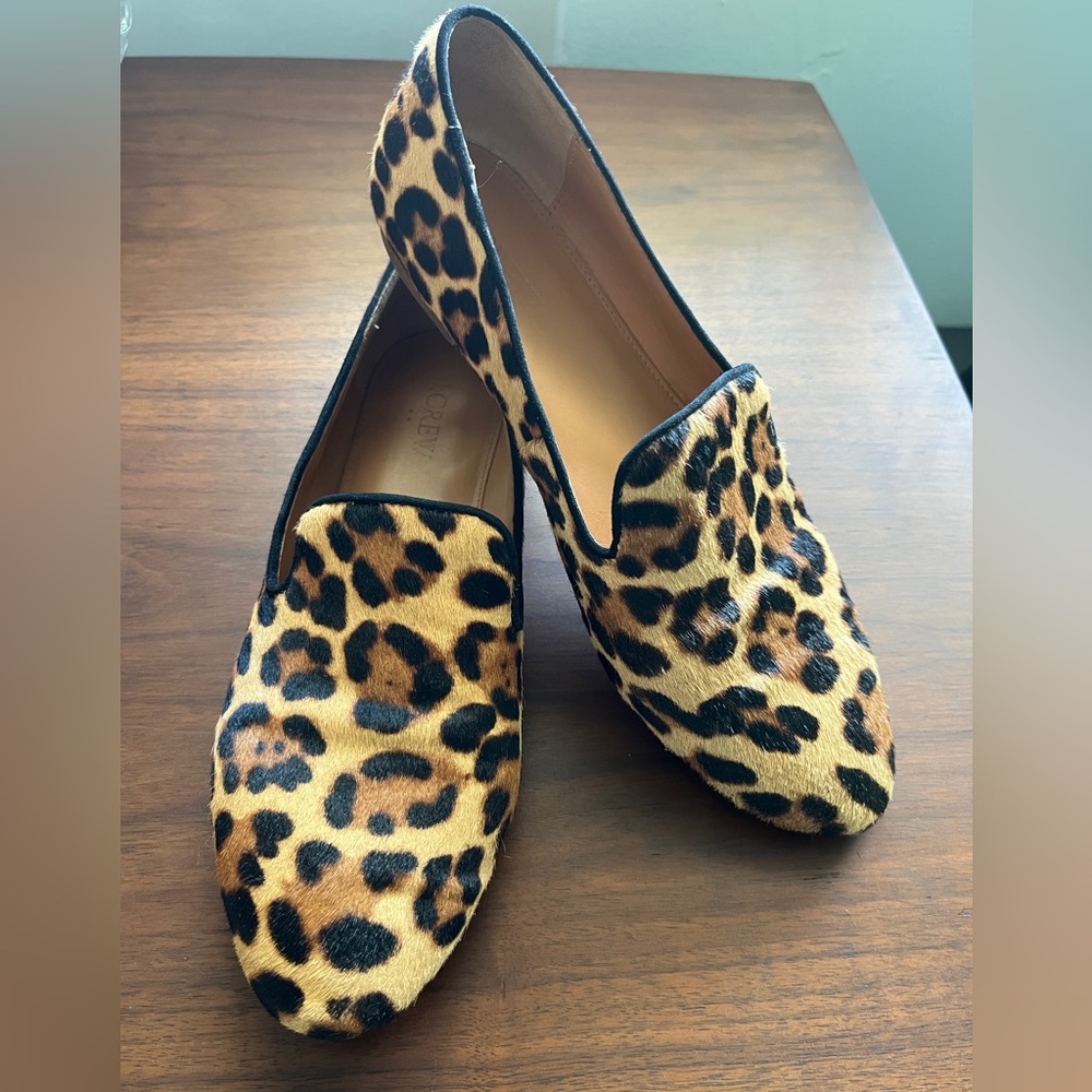 J Crew size 8.5 Women’s Leopard Print Leather Calf Hair Loafer Flats